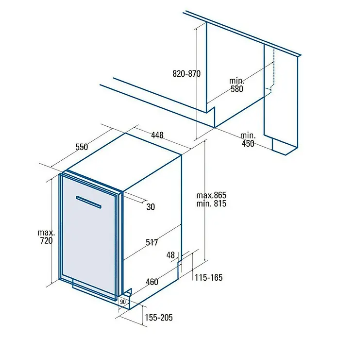 Cata Lavavajillas integrable LVI 46010 - Apto para: 10 cubiertos, 55 x 44,8 x 81,5 cm - Dibujo técnico