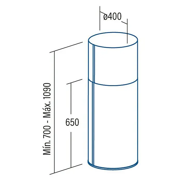Cata Campana para isla Faro - Ancho: 100 cm, Potencia de aire máx.: 800 m³/h, Acero inoxidable - Dibujo técnico