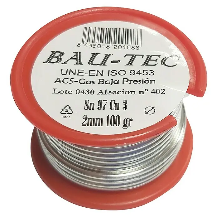 Bobina para soldar estaño - cobre 3% - Diámetro: 2 mm, 100 g - Vista angular