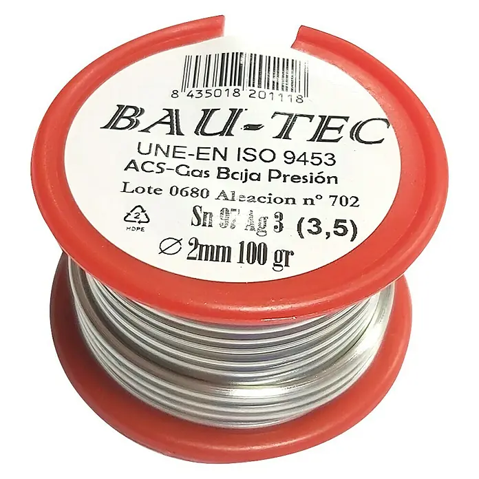 Bobina para soldar estaño - plata 3% - Diámetro: 2 mm, 100 g - Vista angular