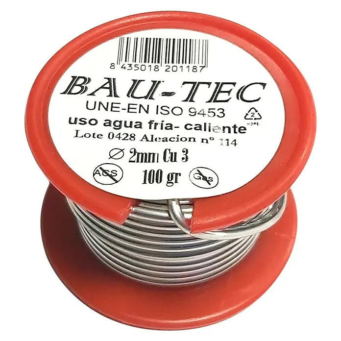Bobina para soldar estaño plomo/cobre 3% - Diámetro: 2 mm, 100 g - Vista angular