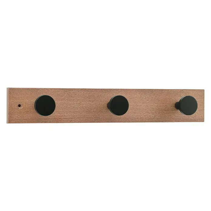 Inofix Perchero 3713 - L x An x Al: 36 x 6 x 6 cm, Número de ganchos: 3 ud., Roble/Negro, Madera - Vista frontal