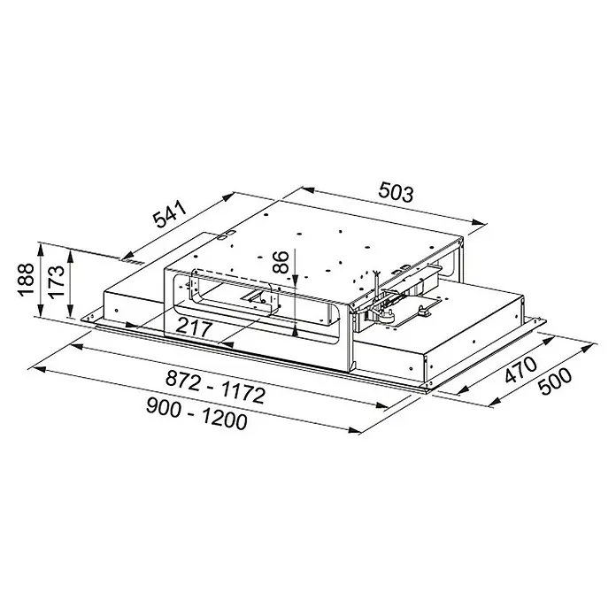 Mepamsa Campana para isla Cielo Slim - Ancho: 90 cm, Potencia de aire máx.: 700 m³/h, Acero inoxidable - Dibujo técnico