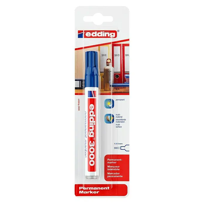Edding Marcador permanente 3000 - Grosor de trazo: 1,5 mm - 3 mm, Azul - Vista frontal