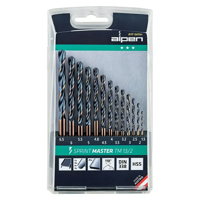 Alpen Metallbohrer-Set Sprint Master TM 13/2 - 13 -tlg. - Vorderansicht