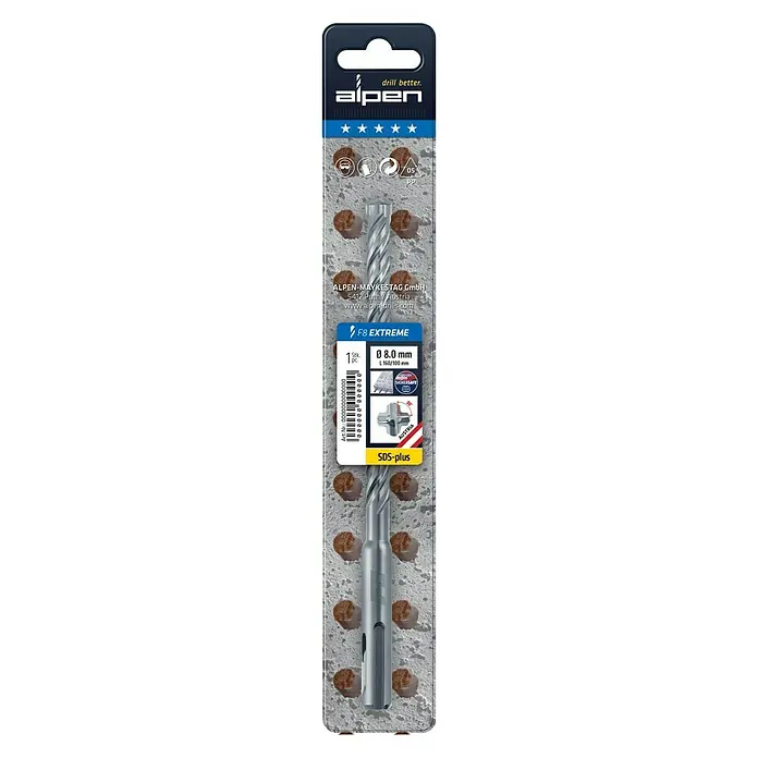 Alpen SDS-Plus Betonbohrer F8 - Durchmesser: 16 mm, Länge: 260 mm - Vorderansicht