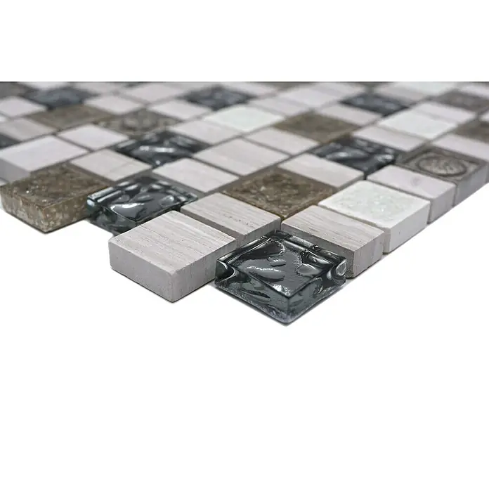 Mozaïektegel glas Mix XNM DF1 - 29,8 x 30,4 cm, Grijs/Wit, Glanzend - Close-up