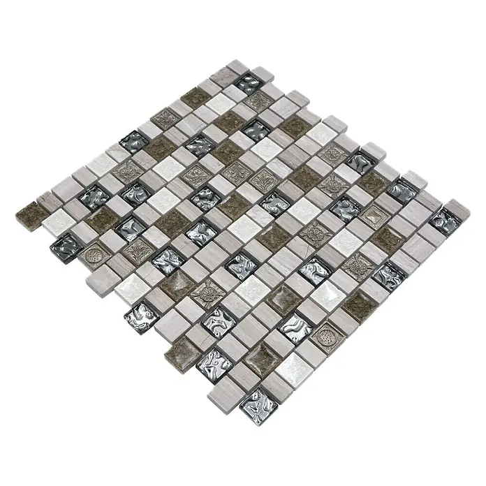 Mozaïektegel glas Mix XNM DF1 - 29,8 x 30,4 cm, Grijs/Wit, Glanzend - Top-down weergave