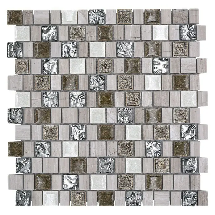 Mozaïektegel glas Mix XNM DF1 - 29,8 x 30,4 cm, Grijs/Wit, Glanzend - Bovenaanzicht