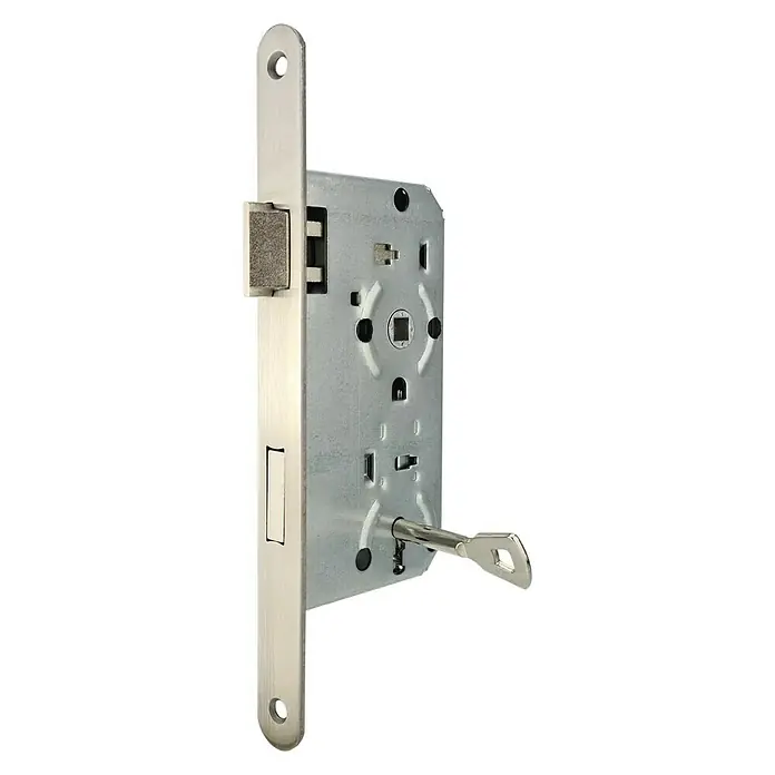 Zimmertür-Einsteckschloss - Links, Stulpfarbe: Silber, Material Stulp: Edelstahl - Diagonale Ansicht