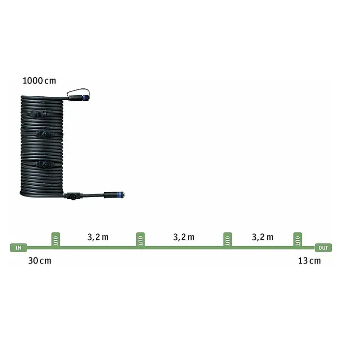 Paulmann Plug & Shine Cable de conexión - 10 m, 5 conexiones, IP68 - Dibujo técnico