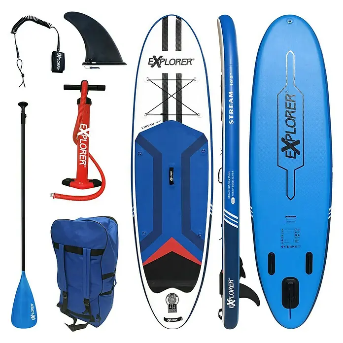 Explorer SUP-Board-Set Stream 10.2 - L x B x H: 310 x 85 x 15 cm, Nutzlast: 160 kg, Aufblasbar, Blau/Weiß - Vorderansicht