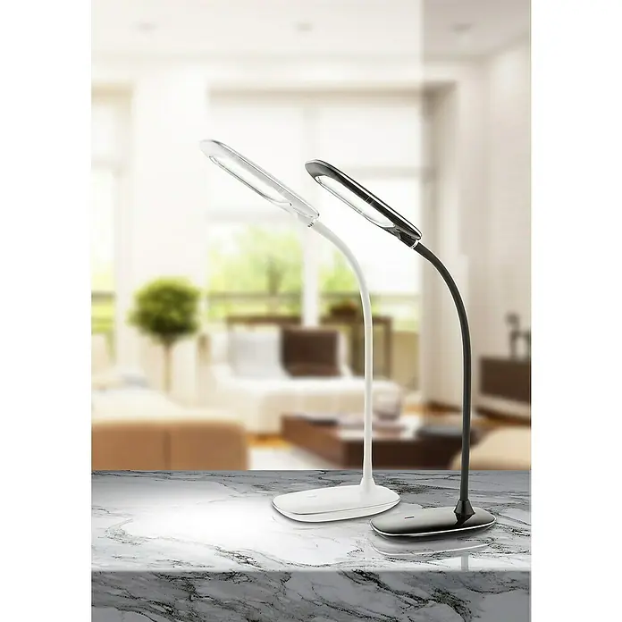 Globo LED-Tischleuchte Minea I - 5 W, L x B x H: 29 x 9,3 x 56 cm, Weiß, Chrom, Transparent, Tageslichtweiß - Stimmungsaufnahme