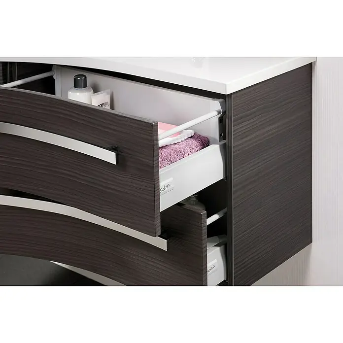 Camargue Wave Waschtischunterschrank - 118,4 x 54 x 49,8 cm, Links, Darkoak, Matt - Detailaufnahme