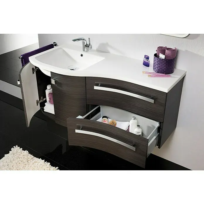 Camargue Wave Waschtischunterschrank - 118,4 x 54 x 49,8 cm, Links, Darkoak, Matt - Detailaufnahme