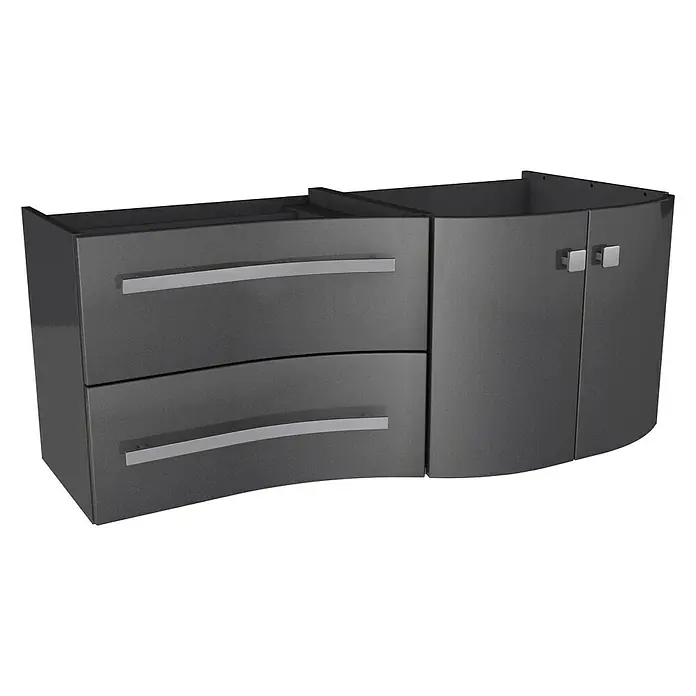 Camargue Wave Waschtischunterschrank - 118,4 x 54 x 49,8 cm, Rechts, Grafit, Hochglanz - Diagonale Ansicht