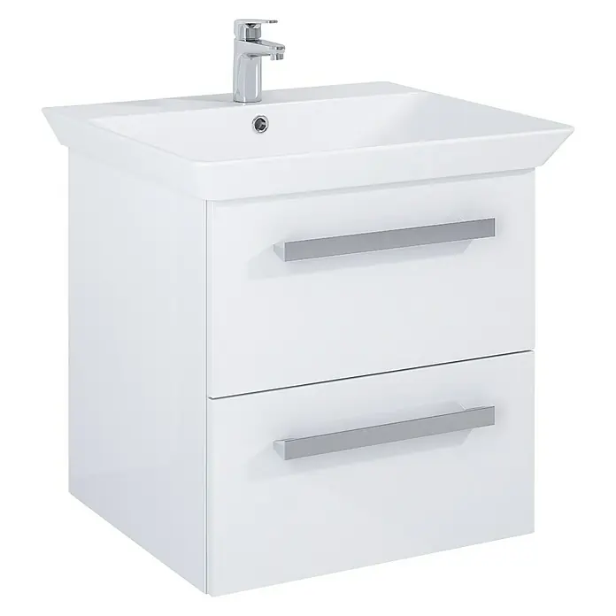 Riva Vulcano Waschtischunterschrank - 51,6 x 46 x 52 cm, Weiß, Hochglanz - Diagonale Ansicht