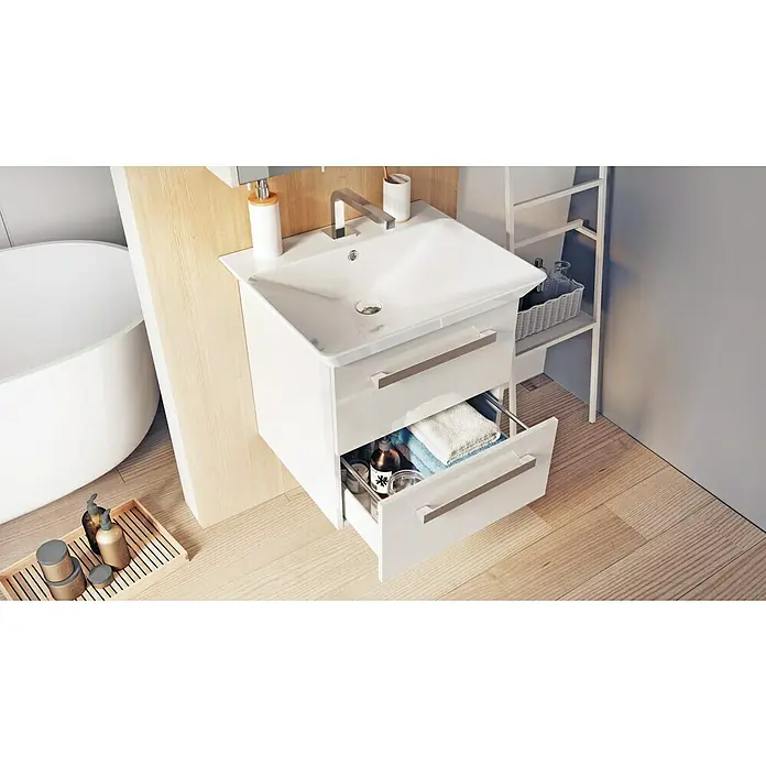 Riva Vulcano Waschtischunterschrank - 51,6 x 46 x 52 cm, Weiß, Hochglanz - Stimmungsaufnahme