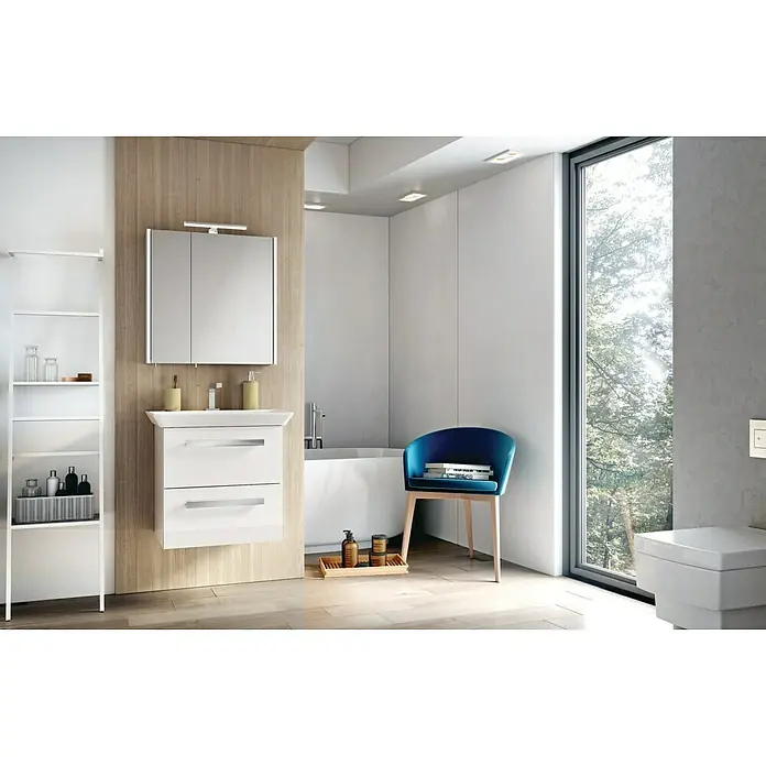 Riva Vulcano LED-Spiegelschrank - 60 x 61,8 cm, Mit Beleuchtung, Spanplatte, Weiß - Stimmungsaufnahme