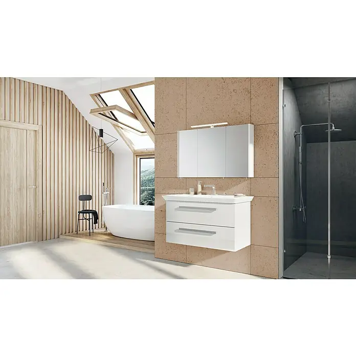 Riva Vulcano LED-Spiegelschrank - 100 x 61,8 cm, Mit Beleuchtung, Spanplatte, Weiß - Stimmungsaufnahme