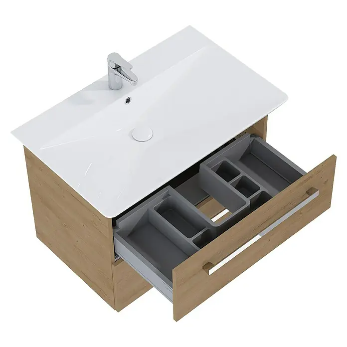 Riva Vulcano Waschtischunterschrank - 71,6 x 46 x 52 cm, Canela Eiche, Matt - Diagonale Ansicht
