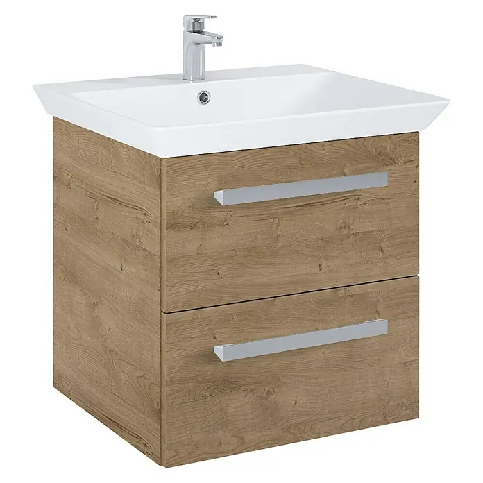 Riva Vulcano Waschtischunterschrank - 51,6 x 46 x 52 cm, Canela Eiche, Matt - Diagonale Ansicht