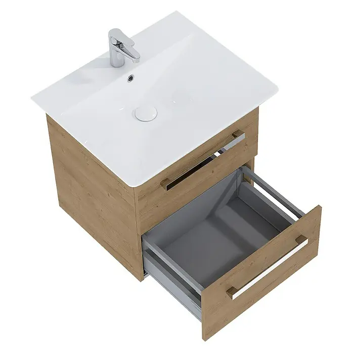 Riva Vulcano Waschtischunterschrank - 51,6 x 46 x 52 cm, Canela Eiche, Matt - Diagonale Ansicht