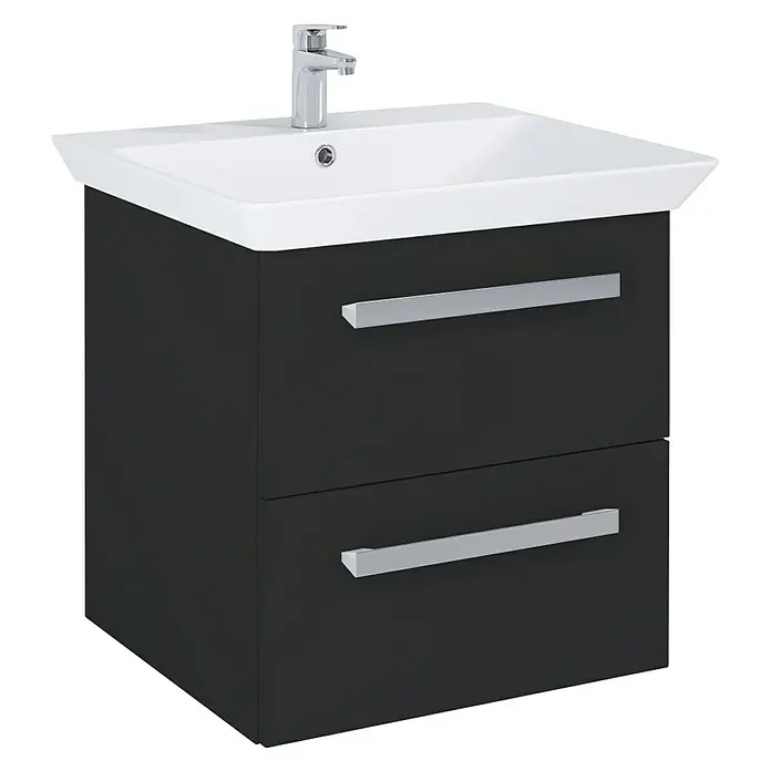 Riva Vulcano Waschtischunterschrank - 51,6 x 46 x 52 cm, Schwarz, Matt - Diagonale Ansicht