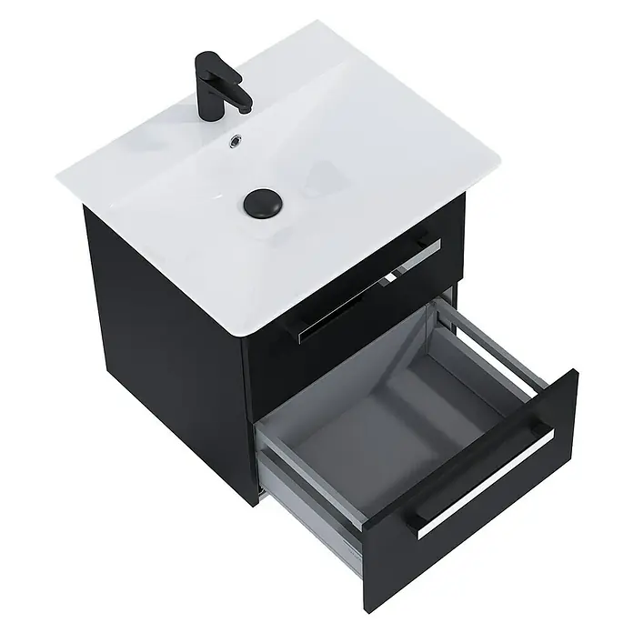 Riva Vulcano Waschtischunterschrank - 51,6 x 46 x 52 cm, Schwarz, Matt - Diagonale Ansicht