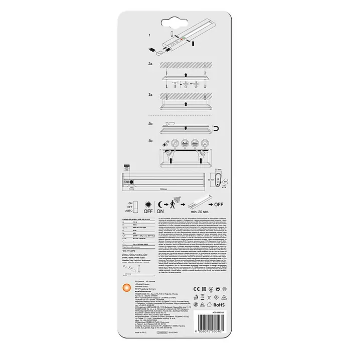 Ledvance Lámpara LED bajo mueble - 1,4 W, Blanco frío, Largo: 300 mm, Modo de funcionamiento: Funciona con pilas - Vista trasera