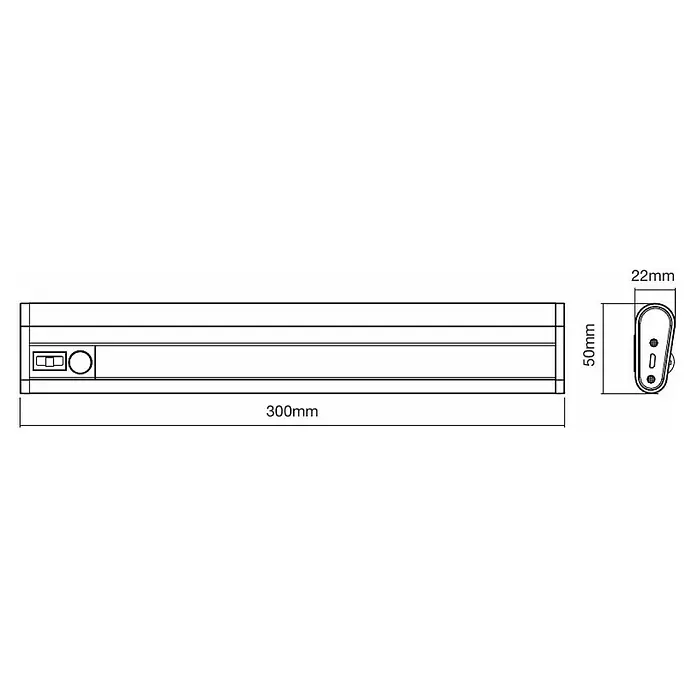 Ledvance Lámpara LED bajo mueble - 1,4 W, Blanco frío, Largo: 300 mm, Modo de funcionamiento: Funciona con pilas - Dibujo técnico