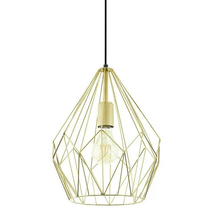 Eglo Pendelleuchte rund Carlton - Höhe: 110 cm, Gold - Goldene Hängeleuchte mit geometrischem Design und sichtbarer Glühbirne für modernes Ambiente.