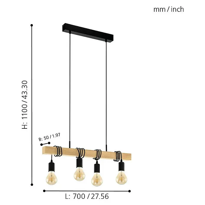Eglo Townshend Pendelleuchte - B x H: 10,5 x 110 cm - Skizze