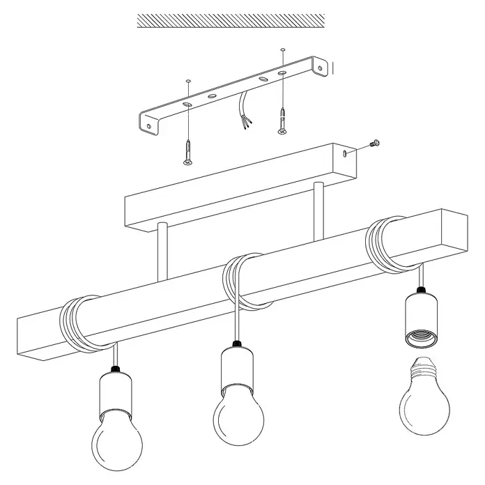 Eglo Townshend Deckenleuchte - 180 W, L x B x H: 55 x 10,5 x 26,5 cm, 3 Stk., E27 - Skizze