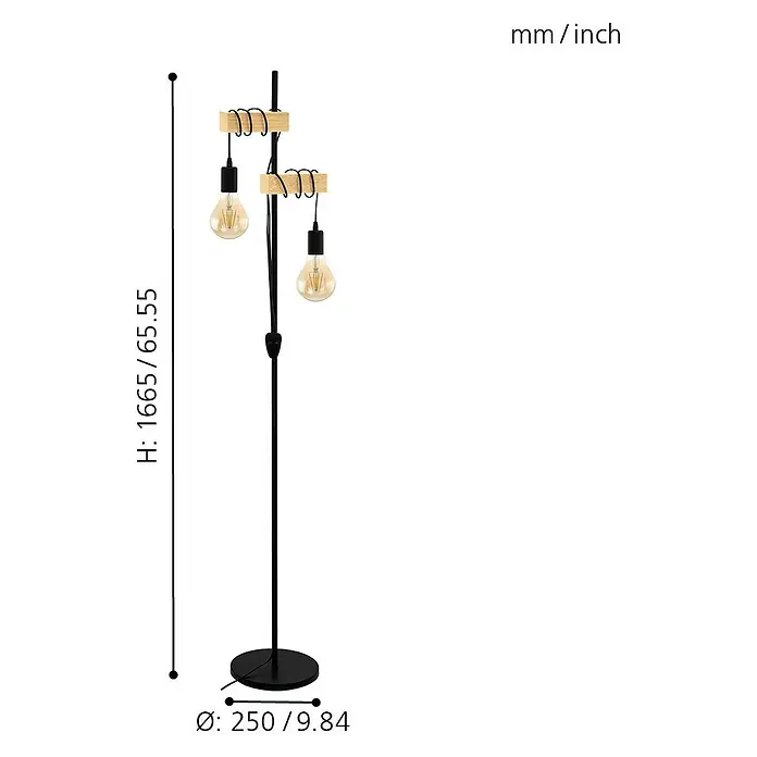 Eglo Townshend Stehleuchte - B x H: 25 x 166,5 cm, Braun, Schwarz - Skizze