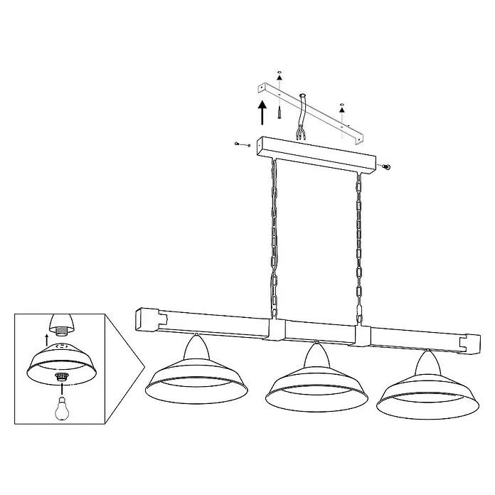 Eglo Pendelleuchte Oldbury - L x B x H: 118 x 26 x 110 cm, 180 W, Anzahl Leuchtmittel: 3 Stk. - Skizze