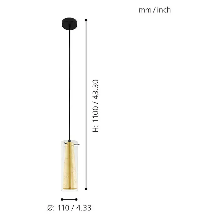 Eglo Pinto Gold Pendelleuchte - Höhe: 110 cm, Max. Systemleistung: 60 W - Skizze