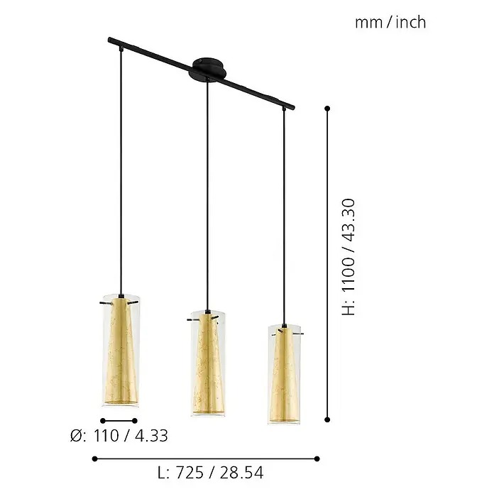 Eglo Pinto Gold Pendelleuchte - Höhe: 110 cm, Max. Systemleistung: 180 W - Skizze
