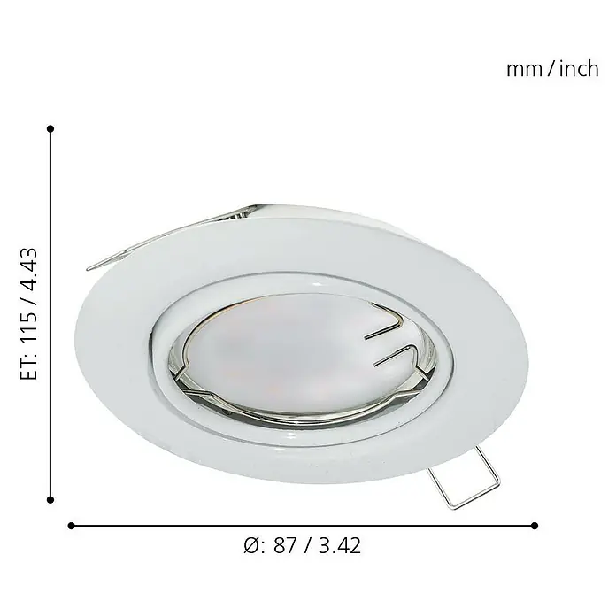 Eglo LED-Einbauleuchte rund Peneto - 15 W, Ø x H: 8,7 x 11,5 cm, Weiß, Warmweiß, Gesamtstückzahl: 3 Stk. - Skizze