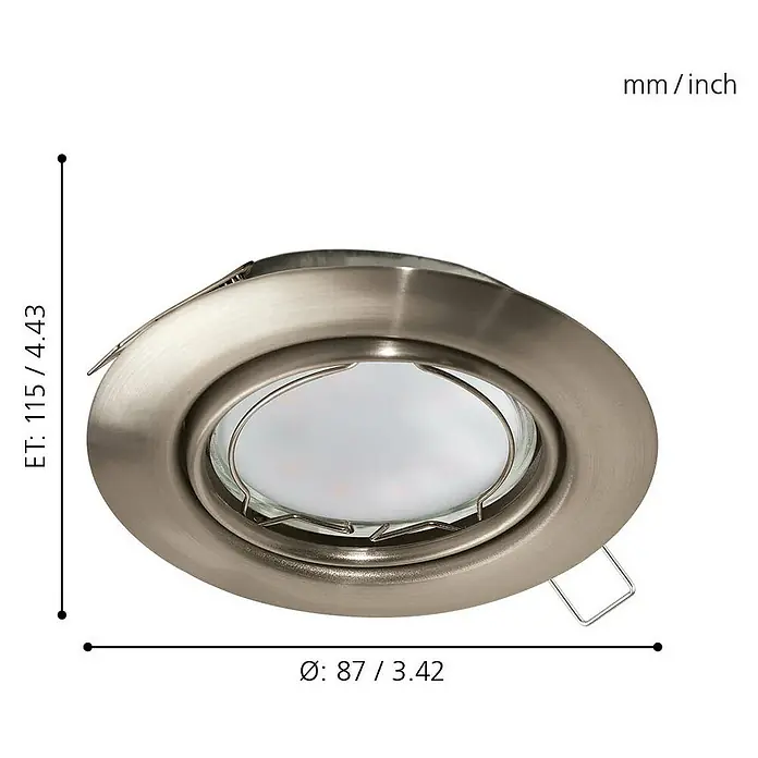 Eglo LED-Einbauleuchte rund Peneto - 15 W, Ø x H: 8,7 x 11,5 cm, Edelstahl, Warmweiß, Gesamtstückzahl: 3 Stk. - Skizze
