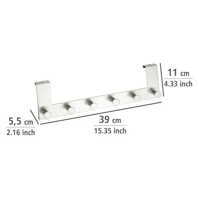 Wenko Türgarderobe Celano - Anzahl Haken: 6 Stk., Edelstahl, Silber - Skizze