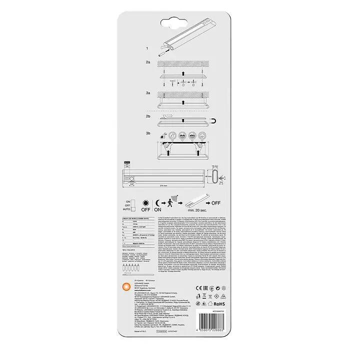 Ledvance Podelementna LED svjetiljka - 2,9 W, Senzor pokreta, D x Š x V: 31,4 x 4,8 x 1,8 cm, Bijele boje - Pogled straga