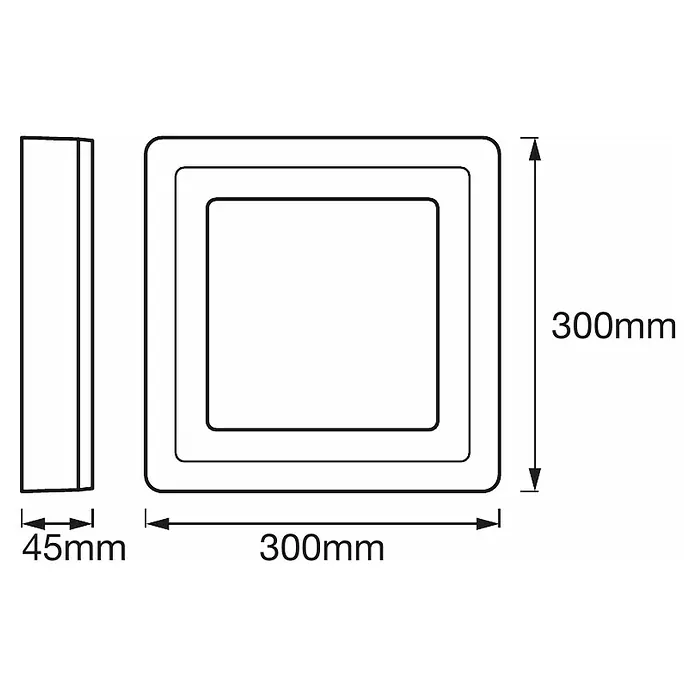 Ledvance LED-Wand- & Deckenleuchte Click White - 18 W, L x B x H: 30 x 30 x 4,5 cm, Weiß/Silber - Skizze
