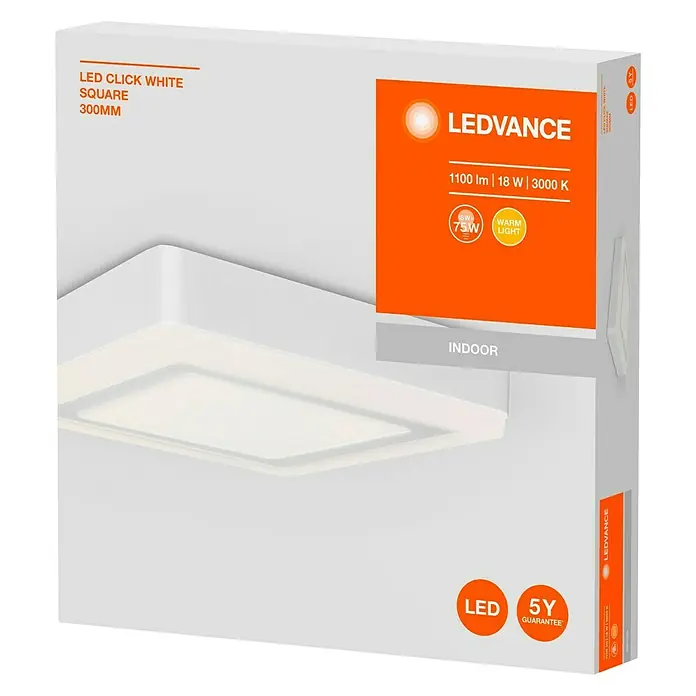 Ledvance LED-Wand- & Deckenleuchte Click White - 18 W, L x B x H: 30 x 30 x 4,5 cm, Weiß/Silber - Diagonale Ansicht