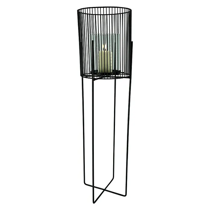 Windlicht Metall - Ø x H: 20 x 73 cm, Schwarz - Vorderansicht
