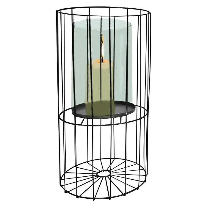Windlicht Metall - Ø x H: 11,5 x 26 cm, Schwarz - Vorderansicht