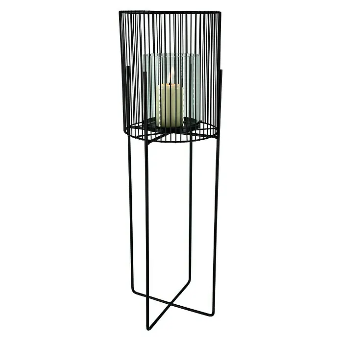 Windlicht Metall - Ø x H: 20 x 63 cm, Schwarz - Vorderansicht