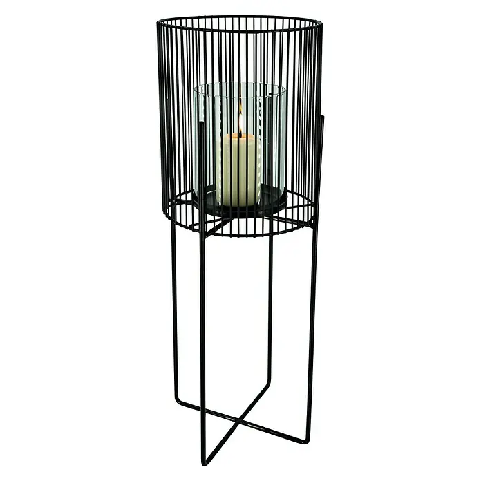 Windlicht Metall - Ø x H: 20 x 53 cm, Schwarz - Vorderansicht