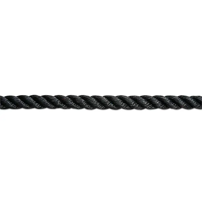 Seilflechter Cabo a metros Birolen tauwerk - Diámetro: 8 mm, Negro, Poliéster - Primer plano de una cuerda negra trenzada, robusta y resistente, ideal para una variedad de aplicaciones.
