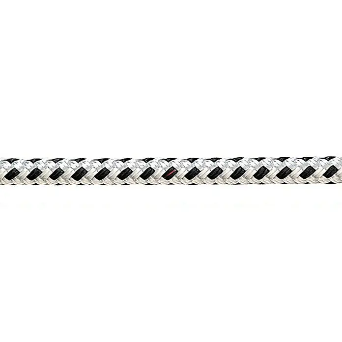 Seilflechter Cabo a metros Taifun - Diámetro: 20 mm, Negro/blanco, Poliéster - Primer plano de una cuerda trenzada robusta con un patrón distintivo en negro y plata, ideal para uso exterior.